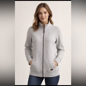 L.L. Bean Quilted Full-Zip Sweatshirt Woman Small Grey Pockets Gorpcore Neutral